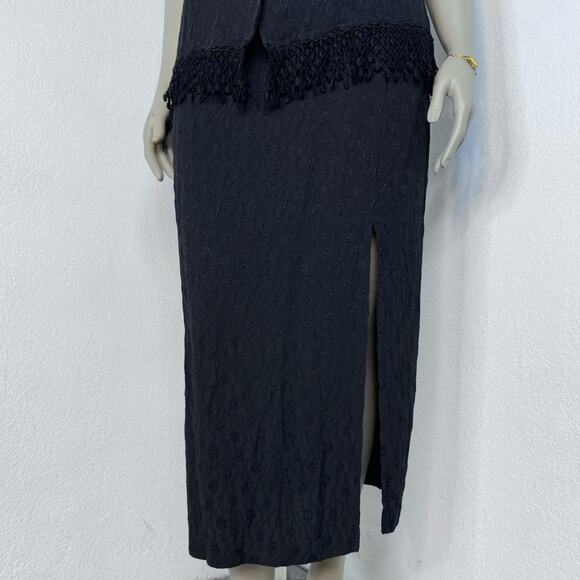 Vintage 90s Whimsigoth Fringe Two Piece Set Black Dark Boho Romantic Embroidered - Picture 3 of 9